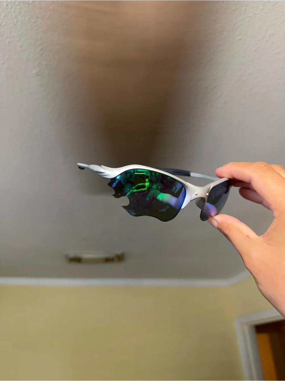 Silver Sports Sunglasses with Mirrored Green Lenses - Performance Eyewear Oakley